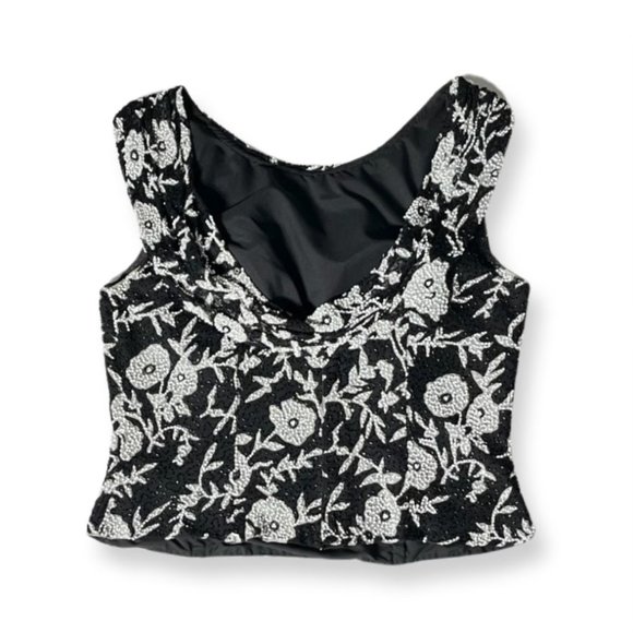'Cecily Brown' Black and White Beaded Top with Floral Design size Large - Picture 5 of 13